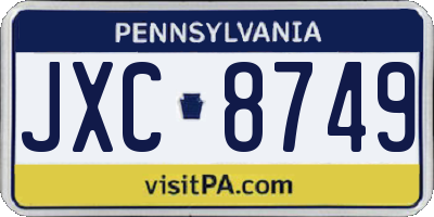 PA license plate JXC8749