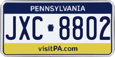 PA license plate JXC8802