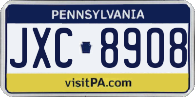 PA license plate JXC8908