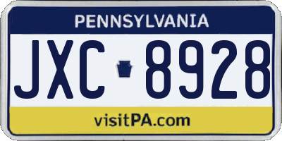 PA license plate JXC8928