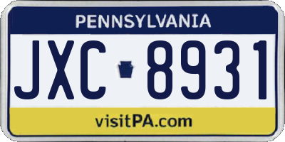 PA license plate JXC8931