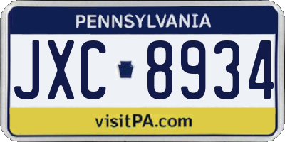 PA license plate JXC8934