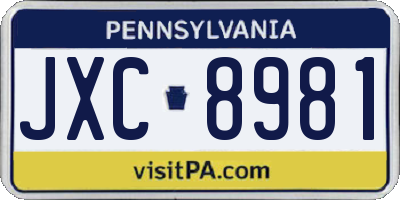 PA license plate JXC8981