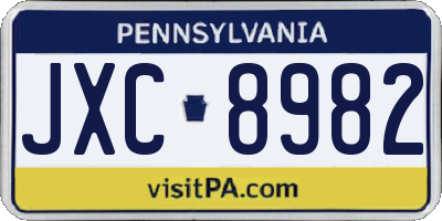 PA license plate JXC8982