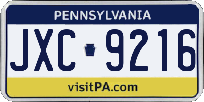 PA license plate JXC9216