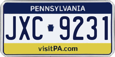 PA license plate JXC9231