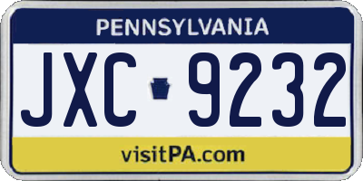 PA license plate JXC9232