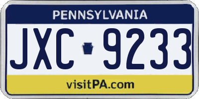 PA license plate JXC9233