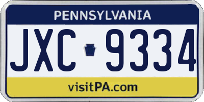PA license plate JXC9334