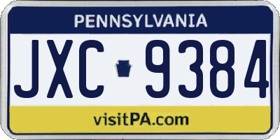 PA license plate JXC9384