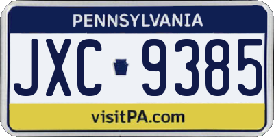 PA license plate JXC9385