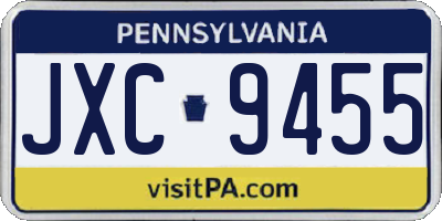 PA license plate JXC9455