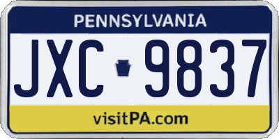 PA license plate JXC9837