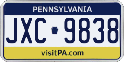 PA license plate JXC9838