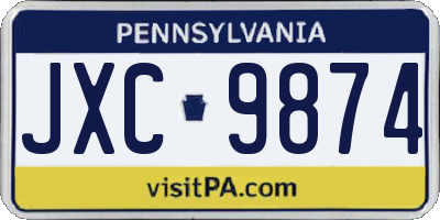 PA license plate JXC9874