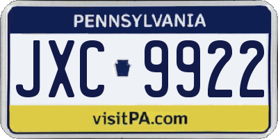 PA license plate JXC9922