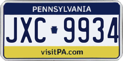 PA license plate JXC9934