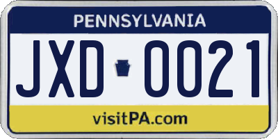 PA license plate JXD0021