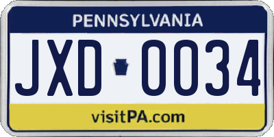 PA license plate JXD0034