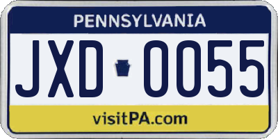 PA license plate JXD0055