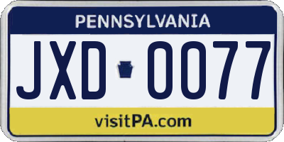 PA license plate JXD0077
