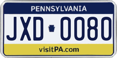 PA license plate JXD0080