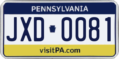 PA license plate JXD0081