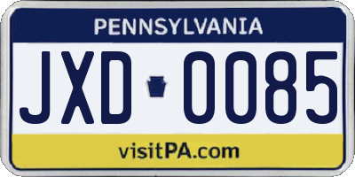 PA license plate JXD0085