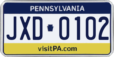 PA license plate JXD0102
