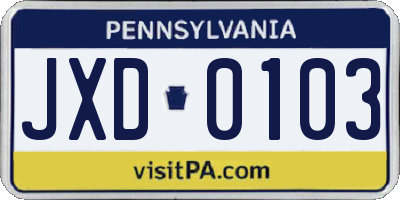 PA license plate JXD0103