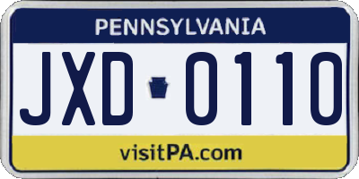PA license plate JXD0110