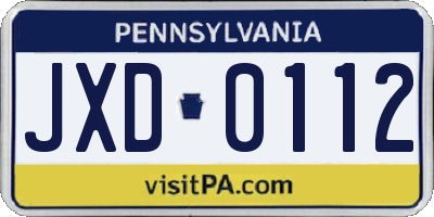 PA license plate JXD0112