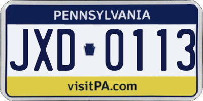 PA license plate JXD0113