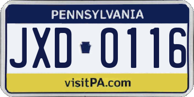 PA license plate JXD0116
