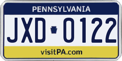 PA license plate JXD0122