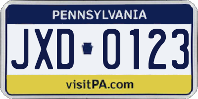 PA license plate JXD0123