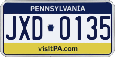 PA license plate JXD0135