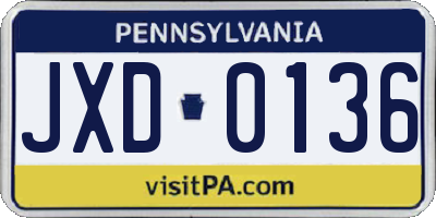PA license plate JXD0136