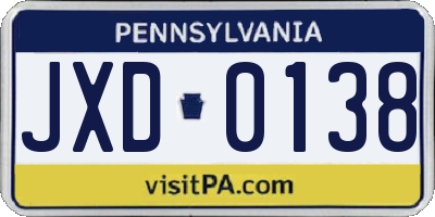PA license plate JXD0138