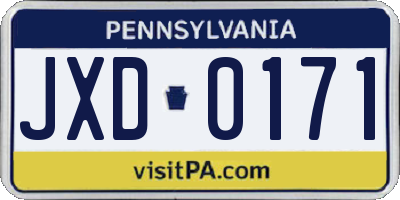PA license plate JXD0171