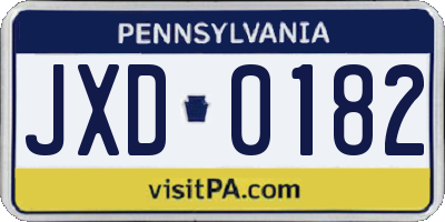 PA license plate JXD0182
