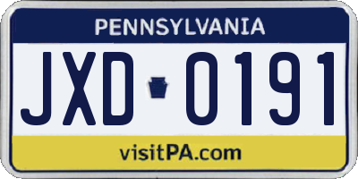 PA license plate JXD0191