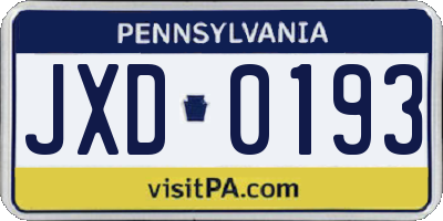 PA license plate JXD0193