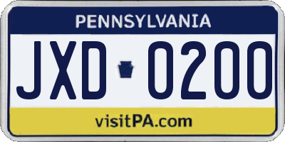 PA license plate JXD0200