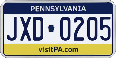 PA license plate JXD0205