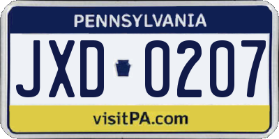 PA license plate JXD0207