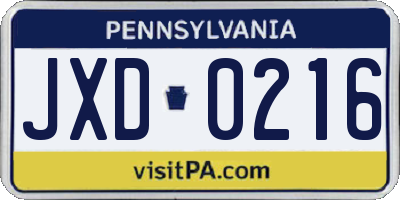 PA license plate JXD0216