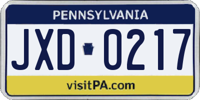 PA license plate JXD0217