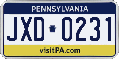 PA license plate JXD0231