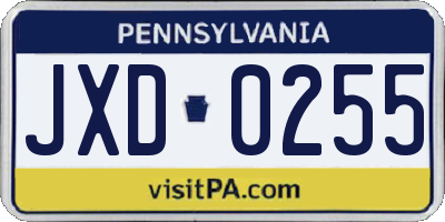 PA license plate JXD0255